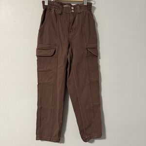 Pacsun Jeans Womens XS Brown Elastic Waist Cargo High‎ Rise Ankle 100% Cotton